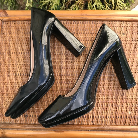 Prada Women's Patent Leather Pumps Heels Square Toe Slip On Stacked HeeI Black - Picture 7 of 16